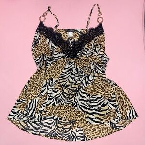 Venus Cheetah & Zebra Animal Print Top with Lace Detail